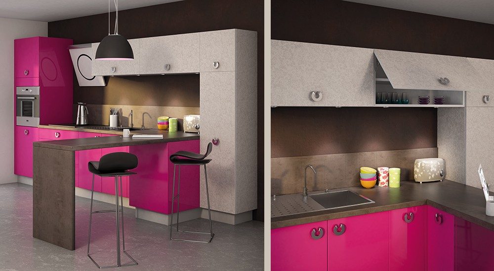 Cocina actual en colores rosas