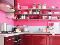 Cocina de paredes rosas